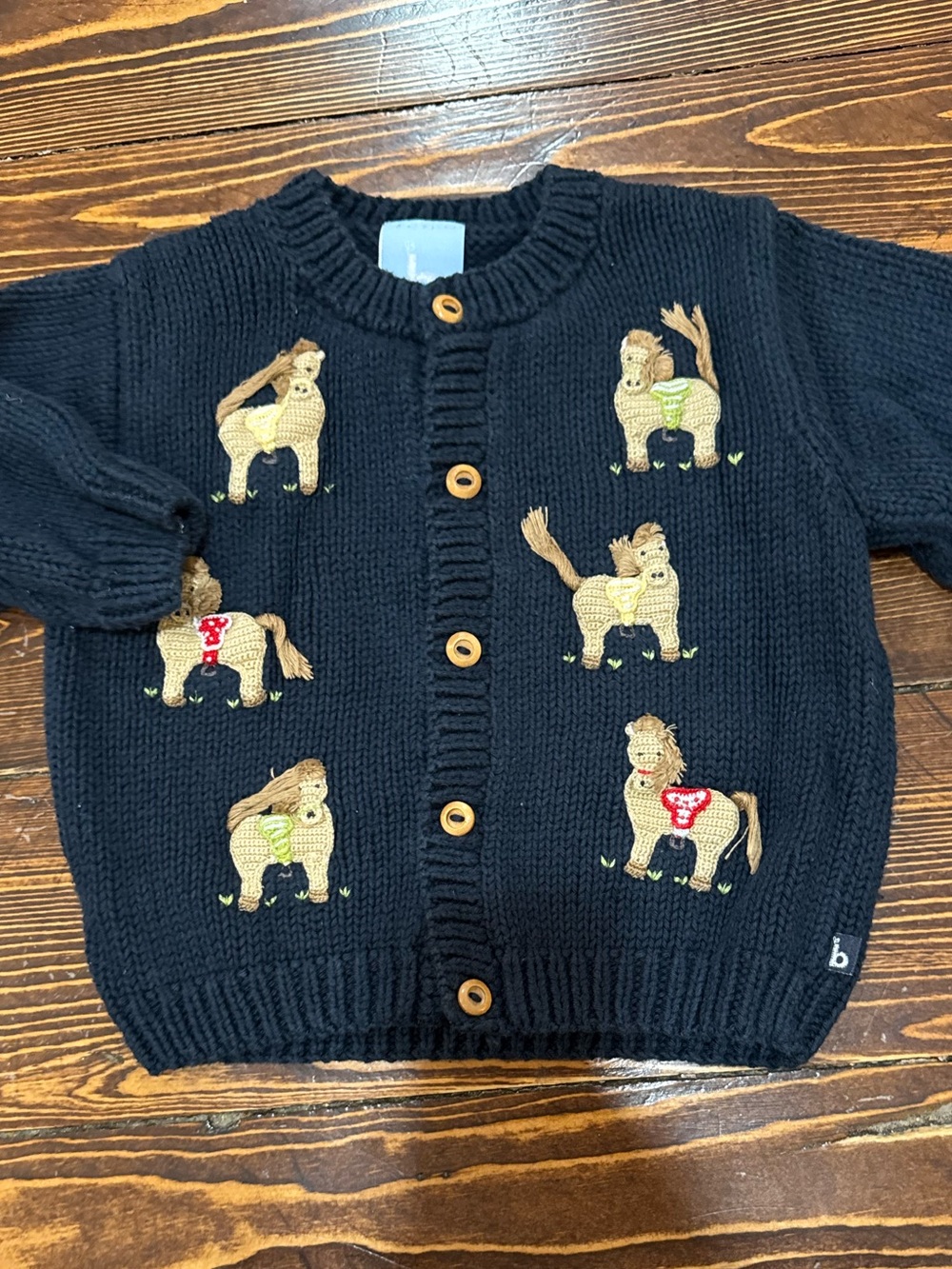 Kids Navy Knit Cardigan with Horses